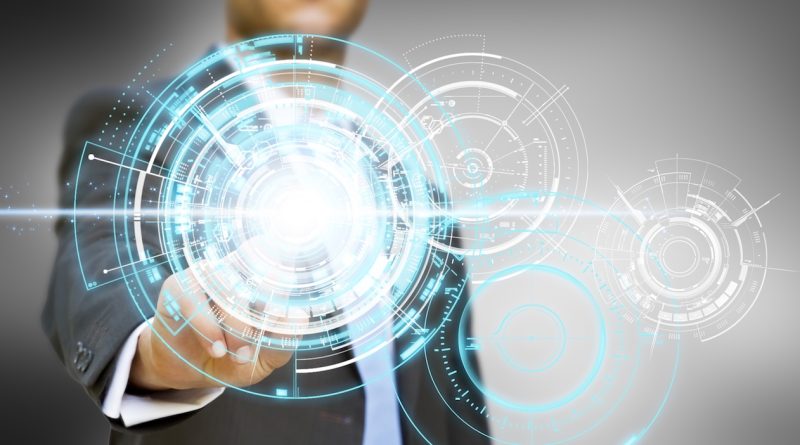 businessman using tactile interface with his fingers